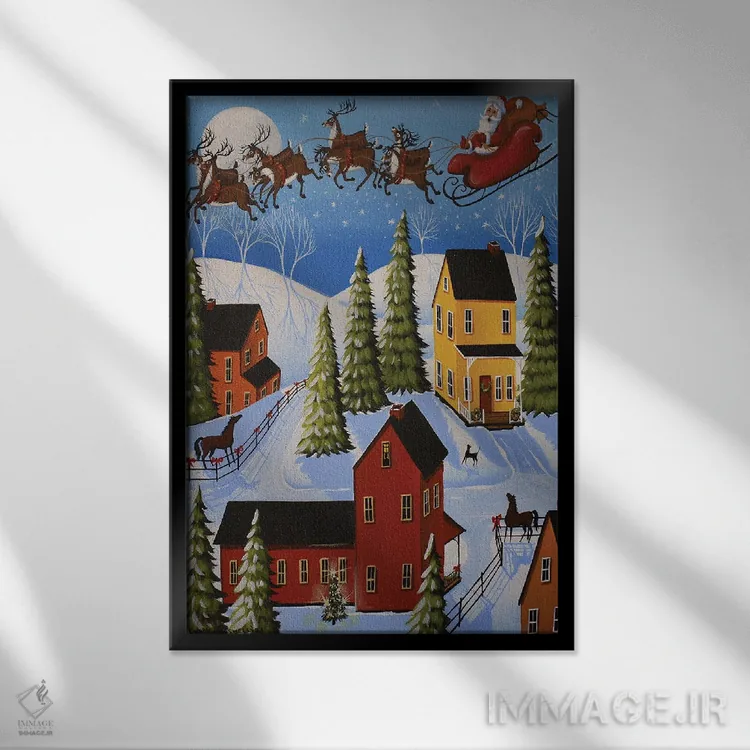 تابلو دکوراتیو انتظار برای بابا نوئل اثر دبی کریسول - نمای قابدار مشکی