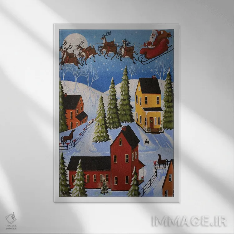 تابلو دکوراتیو انتظار برای بابا نوئل اثر دبی کریسول - نمای قابدار سفید