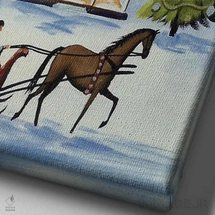 تابلو دکوراتیو سورتمه سواری شب کریسمس اثر دبی کریسول - نمای نزدیک بافت بوم