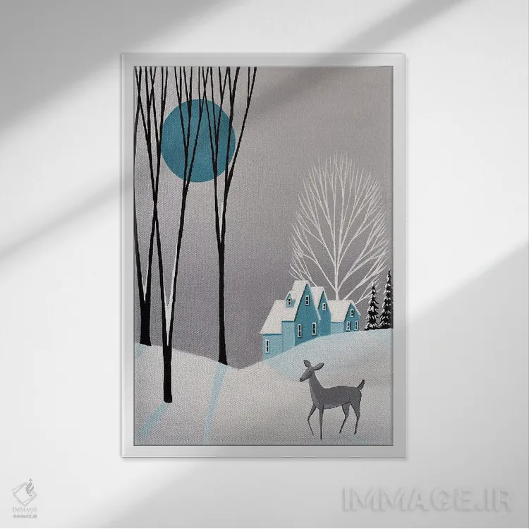 تابلو دکوراتیو سکوت برفی اثر دبی کریسول - نمای قابدار سفید