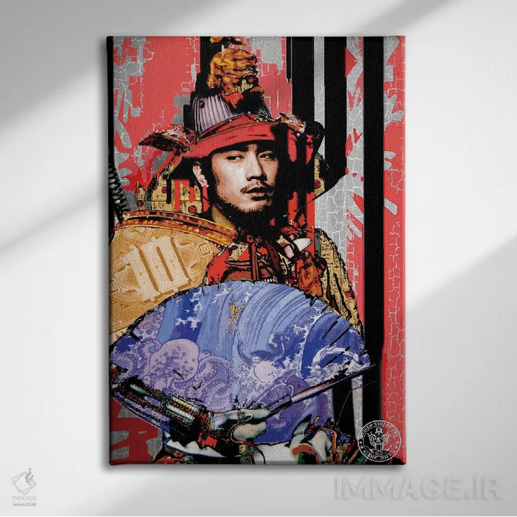 تابلو دکوراتیو سامورایی سرخ اثر دی۱۳ایگو - نمای روبهرو روی دیوار