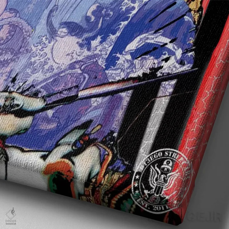 تابلو دکوراتیو سامورایی سرخ اثر دی۱۳ایگو - نمای نزدیک بافت بوم