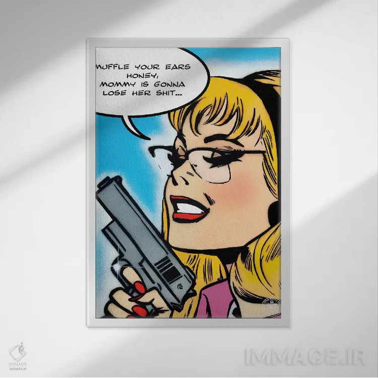 تابلو دکوراتیو گوش هایت را بپوشان اثر دی۱۳ایگو - نمای قابدار سفید