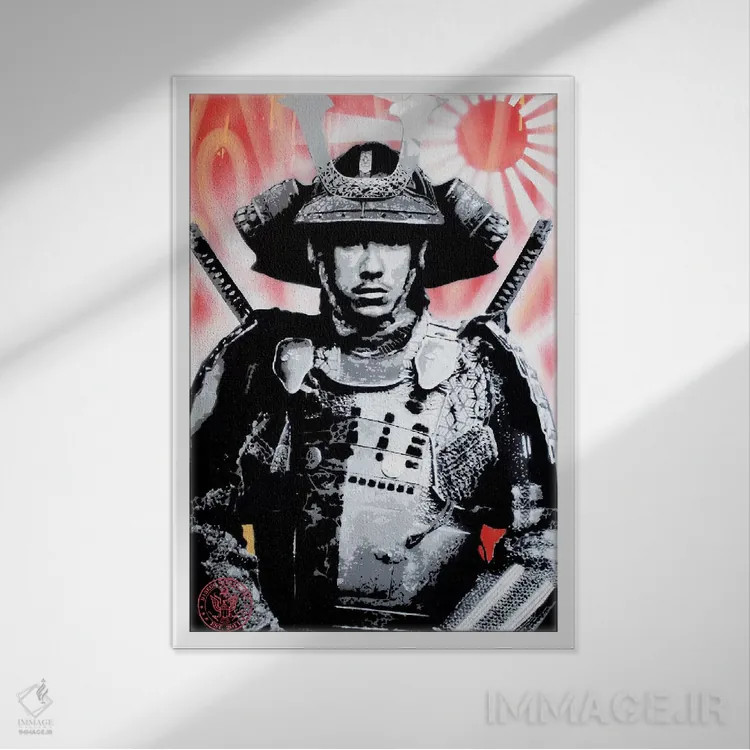 تابلو دکوراتیو سامورایی طلوع خورشید اثر دی۱۳ایگو - نمای قابدار سفید