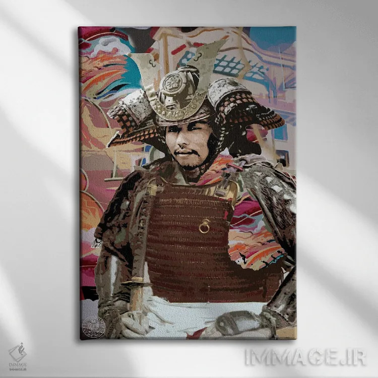 تابلو دکوراتیو سامورایی گرافیتی اثر دی۱۳ایگو - نمای روبهرو روی دیوار