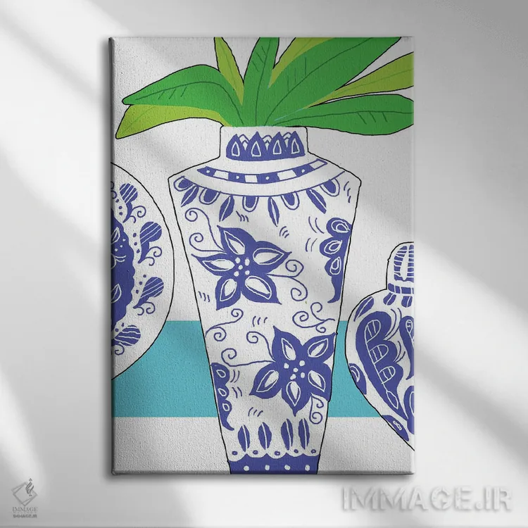 تابلو دکوراتیو گلدان آبی یک اثر دیدر موشر - نمای روبهرو روی دیوار