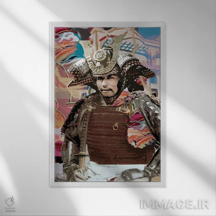 تابلو دکوراتیو سامورایی گرافیتی اثر دی۱۳ایگو - نمای قابدار سفید