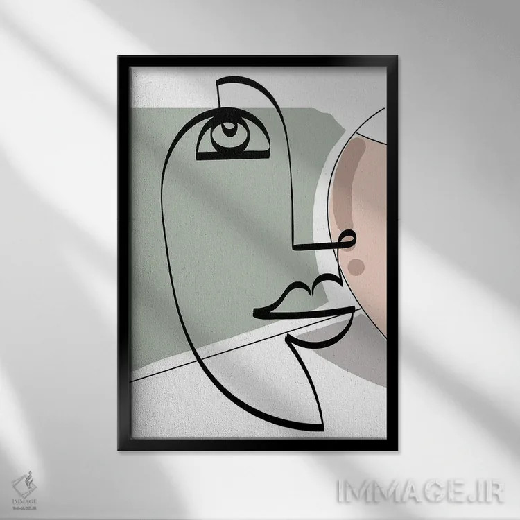 تابلو مینیمال زن خطوطی میان قرن دوم اثر دیدر موشر - نمای قابدار مشکی