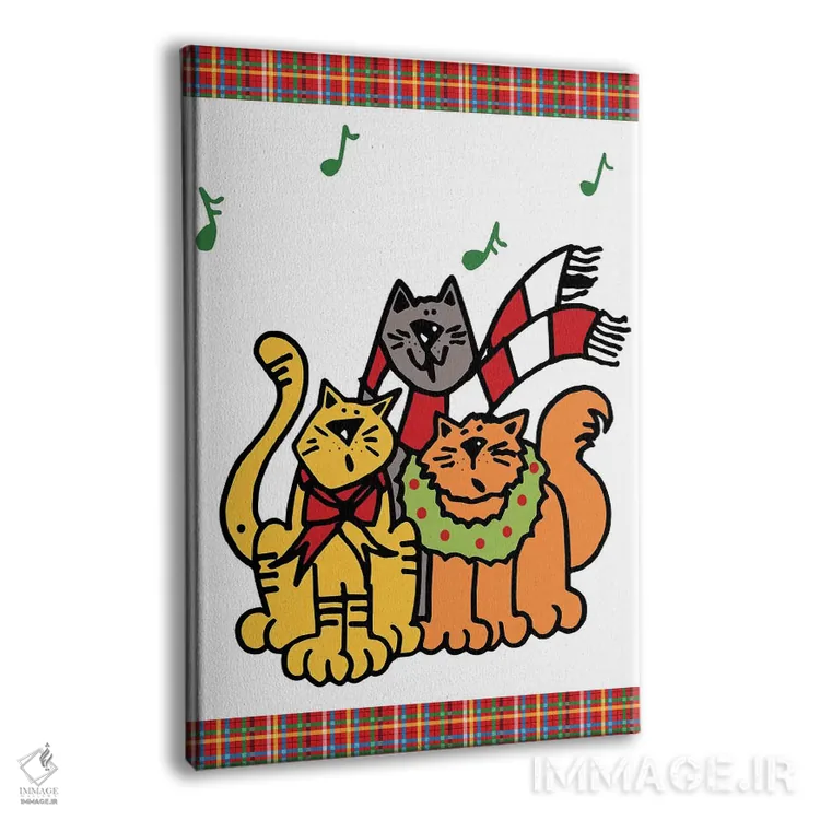 تابلو دکوراتیو گربه کریسمس با زنگوله روی چهارخانه اثر دیدر موشر - نمای پرسپکتیو محصول