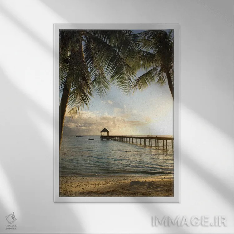 تابلو دکوراتیو اسکله و نخل اثر دانیتا دلیمنت - نمای قابدار سفید