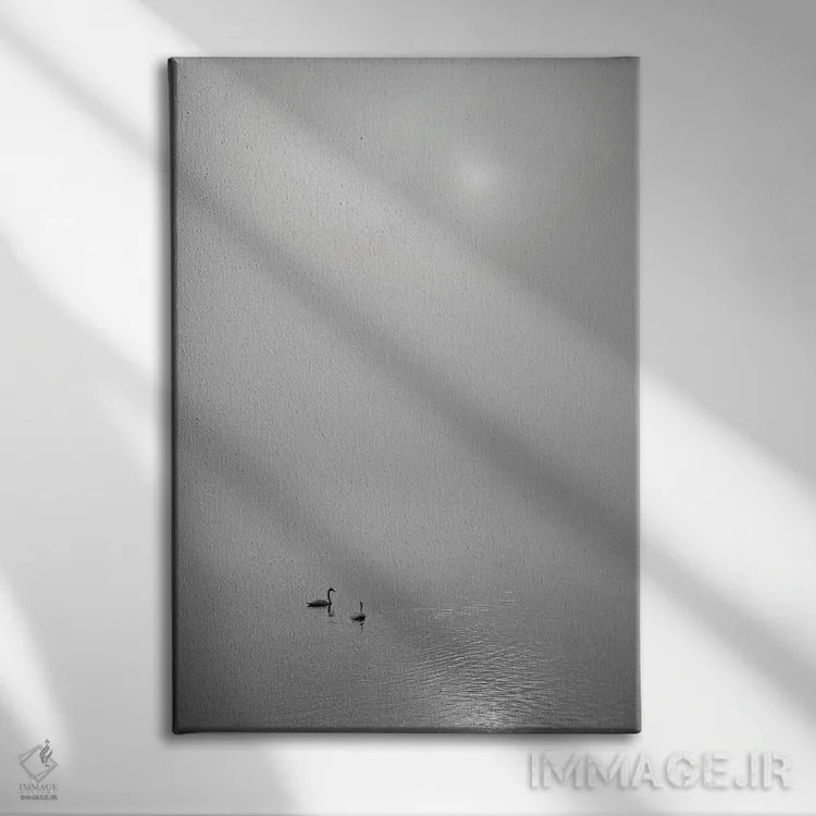 تابلو دکوراتیو طلوع خورشید با قوها اثر دنیس فراتس - نمای روبهرو روی دیوار