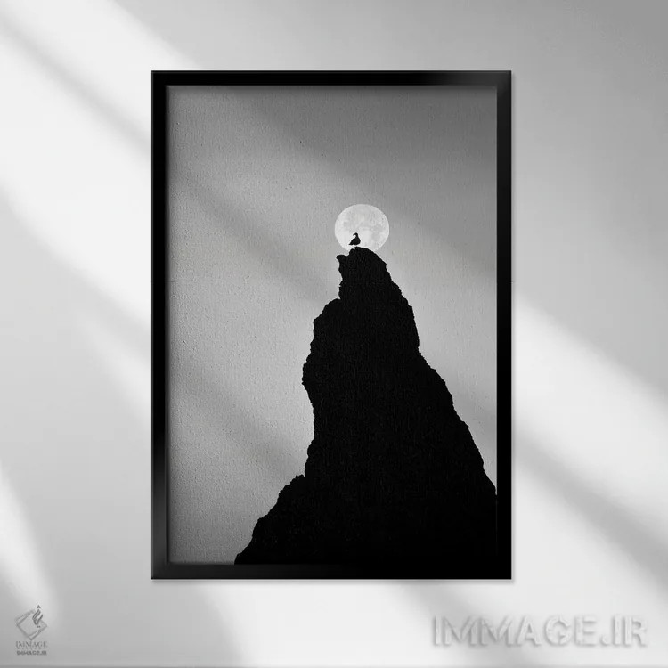 تابلو دکوراتیو پرنده تنها و ماه اثر دنیس فراتس - نمای قابدار مشکی