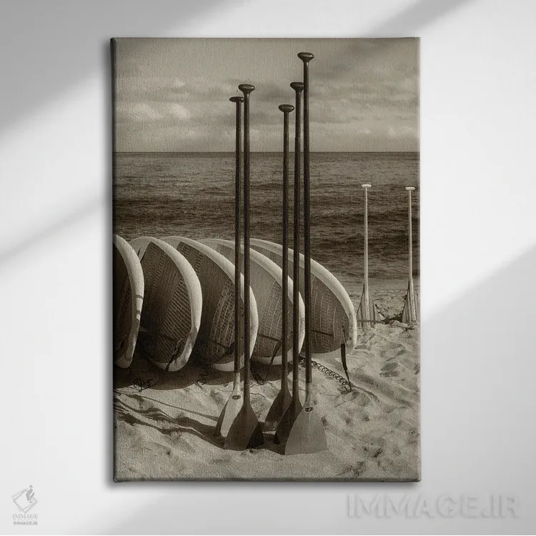 تابلو دکوراتیو تخته موج سواری های عتیقه ۲ اثر دنیس فراتس - نمای روبهرو روی دیوار