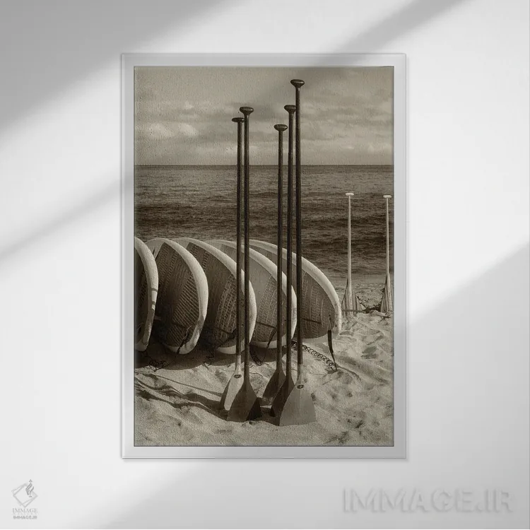 تابلو دکوراتیو تخته موج سواری های عتیقه ۲ اثر دنیس فراتس - نمای قابدار سفید