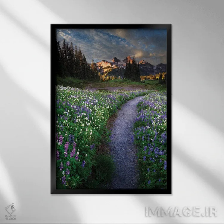 تابلو دکوراتیو مسیر گل های وحشی و تتوش اثر دنیس فراتس - نمای قابدار مشکی