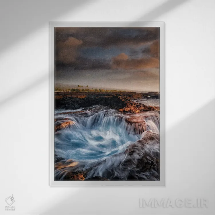 تابلو دکوراتیو آبشارهای لوله گدازه II اثر دنیس فراتس - نمای قابدار سفید