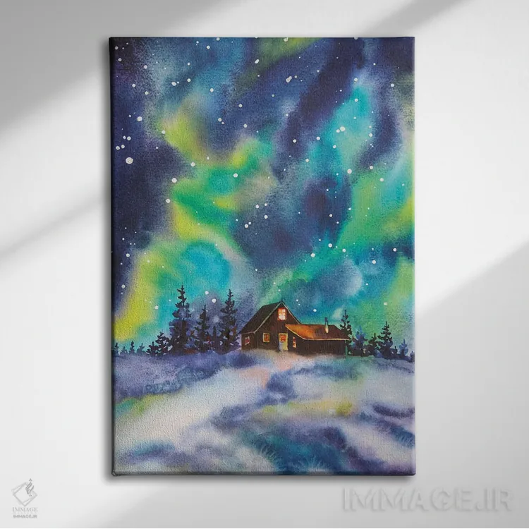 تابلو دکوراتیو شفق شمالی اثر دلنارا ال - نمای روبهرو روی دیوار