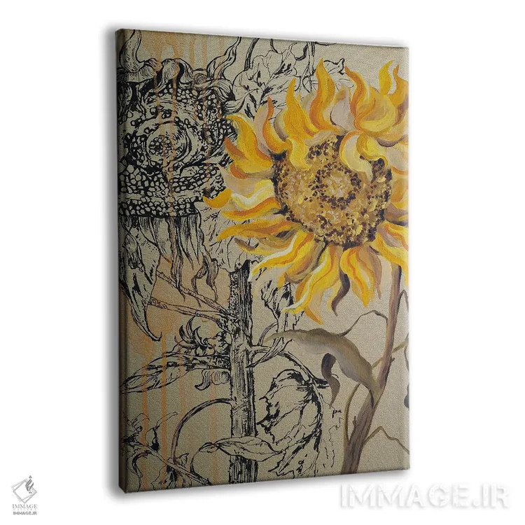 تابلو دکوراتیو گل های آفتابگردان روی طلا اثر دلنارا ال - نمای پرسپکتیو محصول