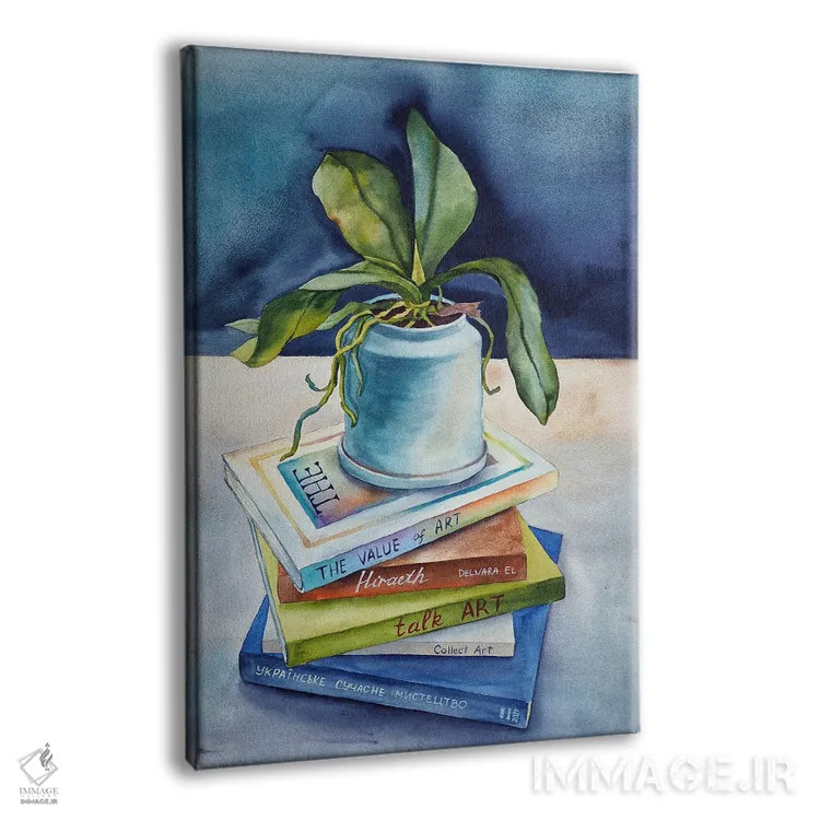 تابلو دکوراتیو طبیعت بی جان با کتاب ها اثر دلنارا ال - نمای پرسپکتیو محصول