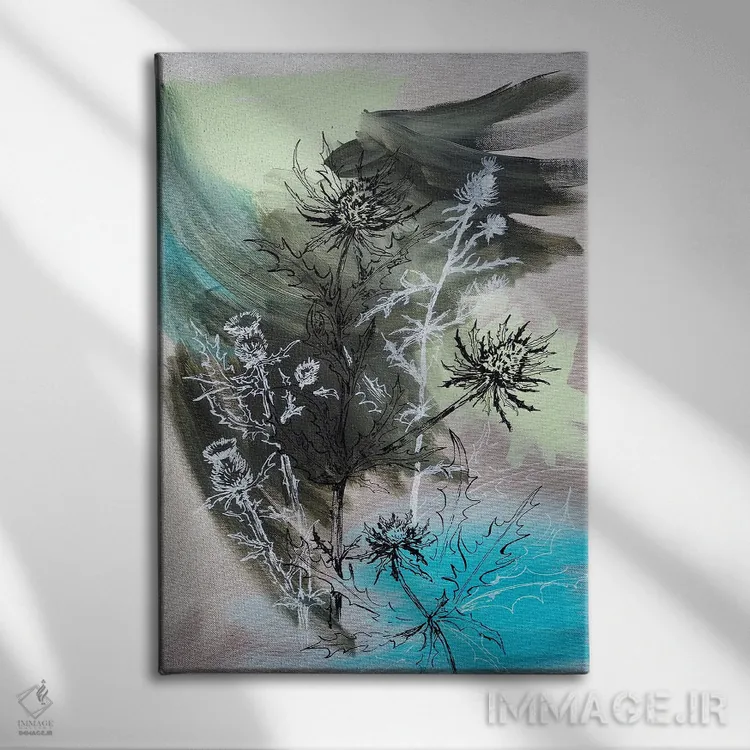 تابلو انتزاعی گل های پر احساس اثر دلنارا ال - نمای روبهرو روی دیوار