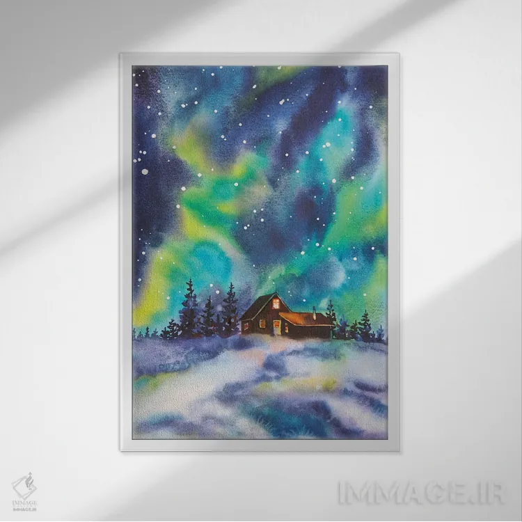 تابلو دکوراتیو شفق شمالی اثر دلنارا ال - نمای قابدار سفید