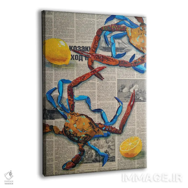 تابلو دکوراتیو خرچنگ ها روی روزنامه اثر دلنارا ال - نمای پرسپکتیو محصول
