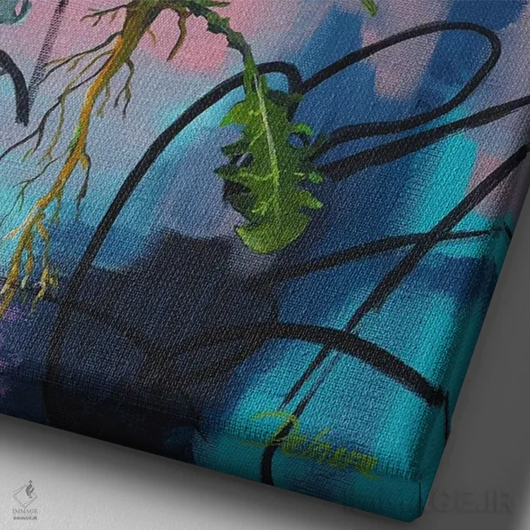 تابلو انتزاعی قاصدک بر زمینه احساسی اثر دلنارا ال - نمای نزدیک بافت بوم