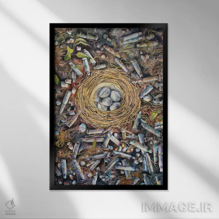 تابلو دکوراتیو بهار خواهد آمد اثر دلنارا ال - نمای قابدار مشکی