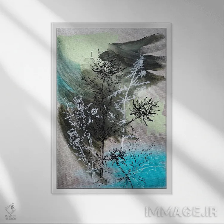 تابلو انتزاعی گل های پر احساس اثر دلنارا ال - نمای قابدار سفید