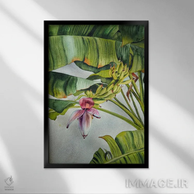 تابلو دکوراتیو درخت موز اثر دلنارا ال - نمای قابدار مشکی