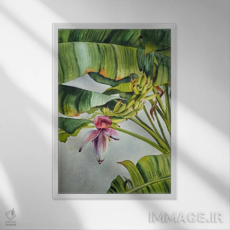 تابلو دکوراتیو درخت موز اثر دلنارا ال - نمای قابدار سفید