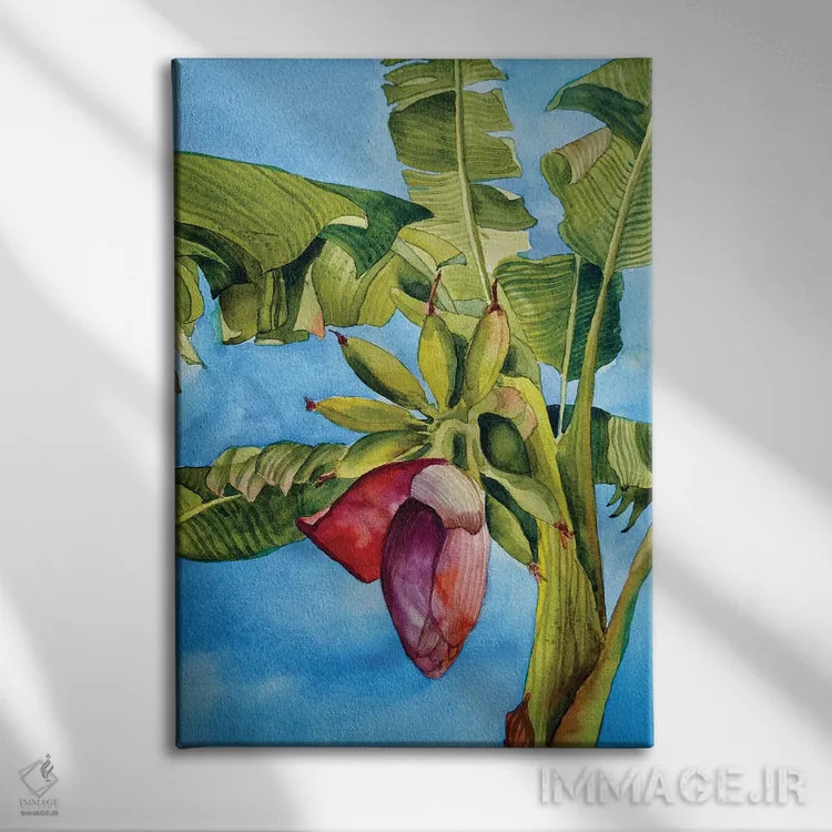 تابلو دکوراتیو شکوفه موز اثر دلنارا ال - نمای روبهرو روی دیوار