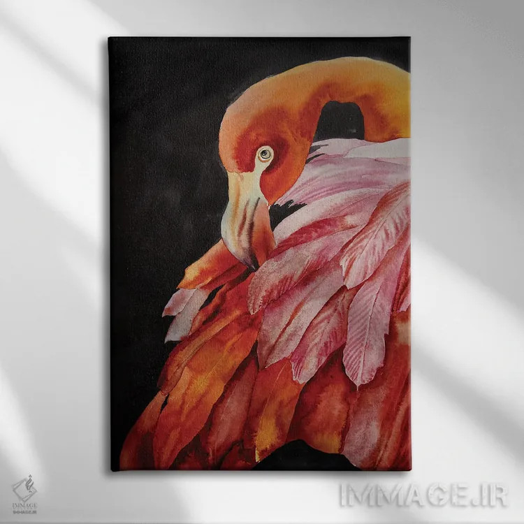 تابلو دکوراتیو پرنده آتشین اثر دلنارا ال - نمای روبهرو روی دیوار