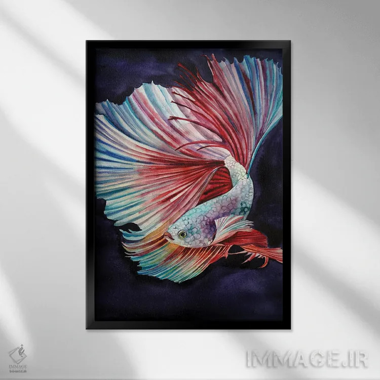 تابلو دکوراتیو ماهی رویایی اثر دلنارا ال - نمای قابدار مشکی