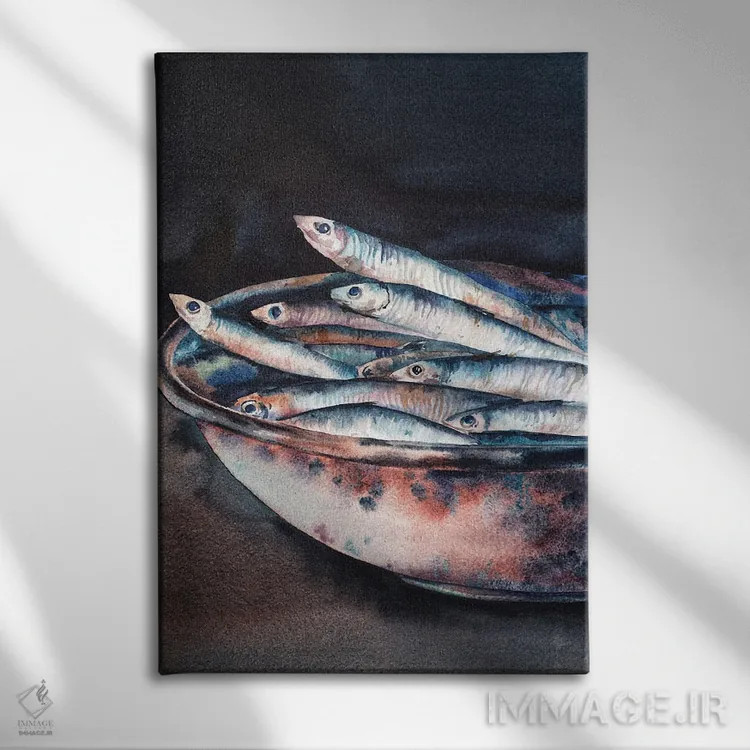 تابلو دکوراتیو ماهی در تنگ اثر دلنارا ال - نمای روبهرو روی دیوار