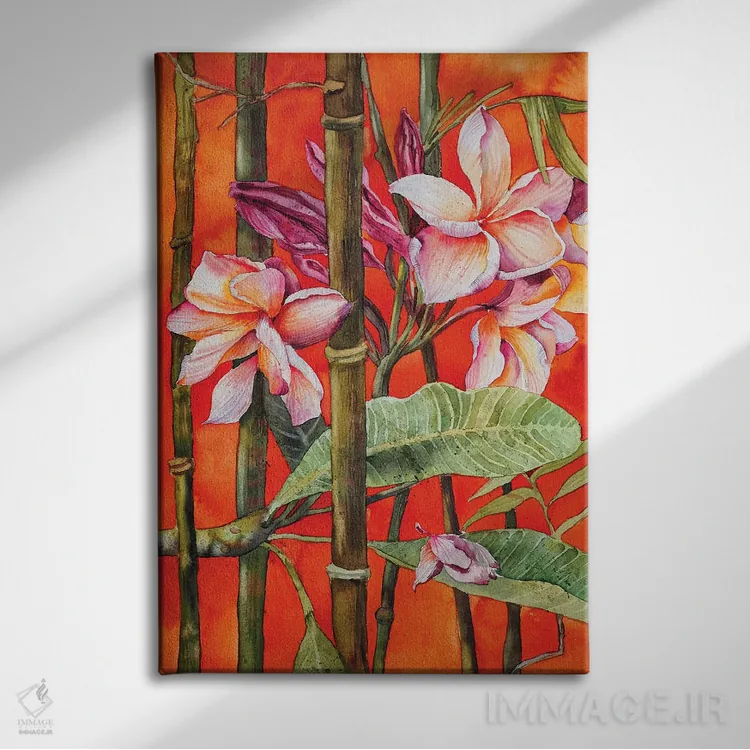تابلو دکوراتیو فرانجیپانی اثر دلنارا ال - نمای روبهرو روی دیوار