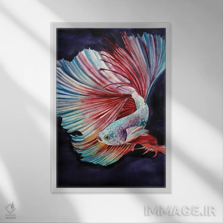 تابلو دکوراتیو ماهی رویایی اثر دلنارا ال - نمای قابدار سفید