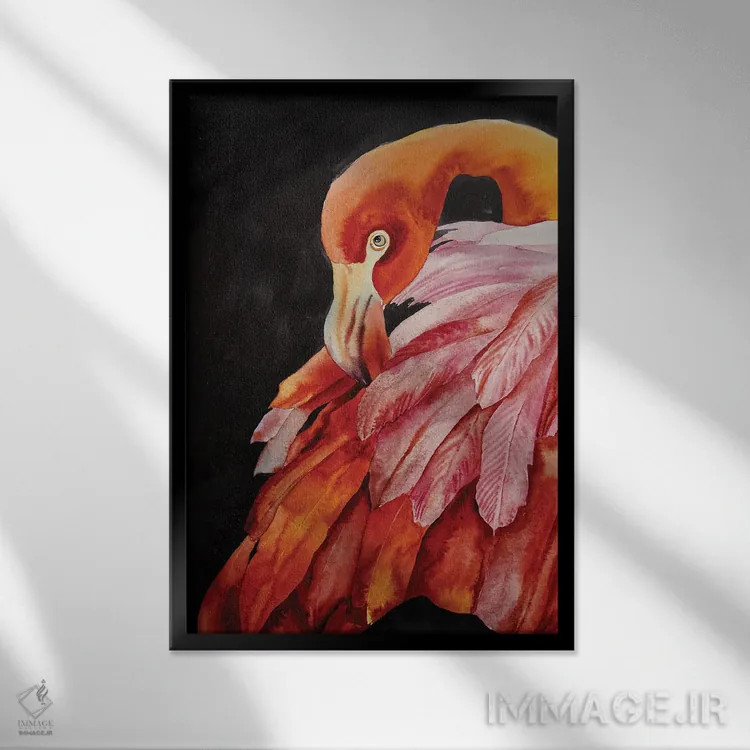 تابلو دکوراتیو پرنده آتشین اثر دلنارا ال - نمای قابدار مشکی