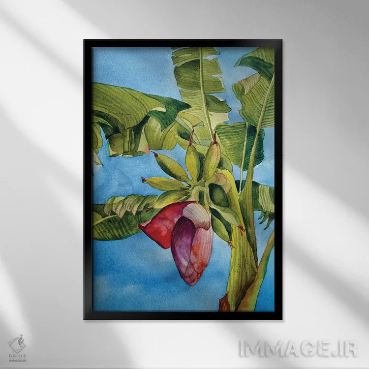 تابلو دکوراتیو شکوفه موز اثر دلنارا ال - نمای قابدار مشکی