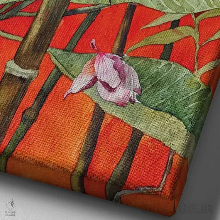 تابلو دکوراتیو فرانجیپانی اثر دلنارا ال - نمای نزدیک بافت بوم