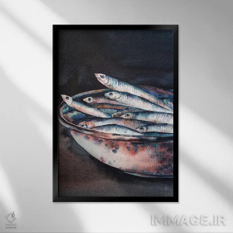 تابلو دکوراتیو ماهی در تنگ اثر دلنارا ال - نمای قابدار مشکی
