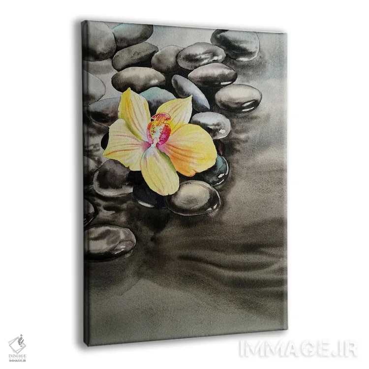 تابلو دکوراتیو ارکیده و سنگ های دریایی اثر دلنارا ال - نمای پرسپکتیو محصول