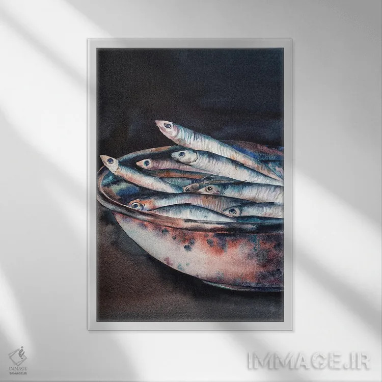 تابلو دکوراتیو ماهی در تنگ اثر دلنارا ال - نمای قابدار سفید