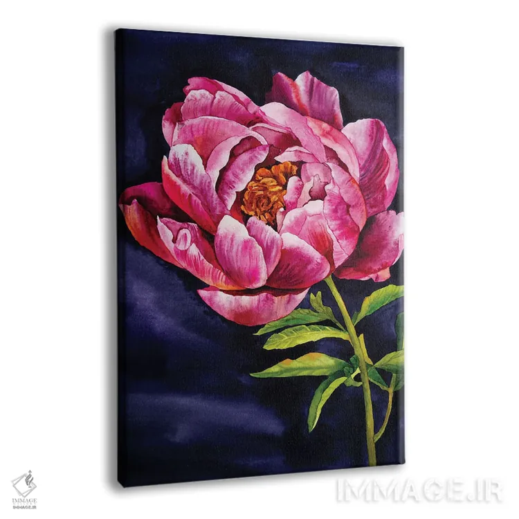 تابلو دکوراتیو گل صدتومانی روی زمینه تیره اثر دلنارا ال - نمای پرسپکتیو محصول