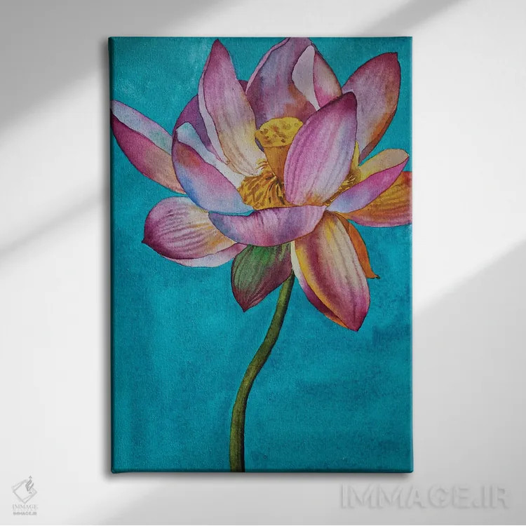 تابلو دکوراتیو تالاب نیلوفر آبی اثر دلنارا ال - نمای روبهرو روی دیوار