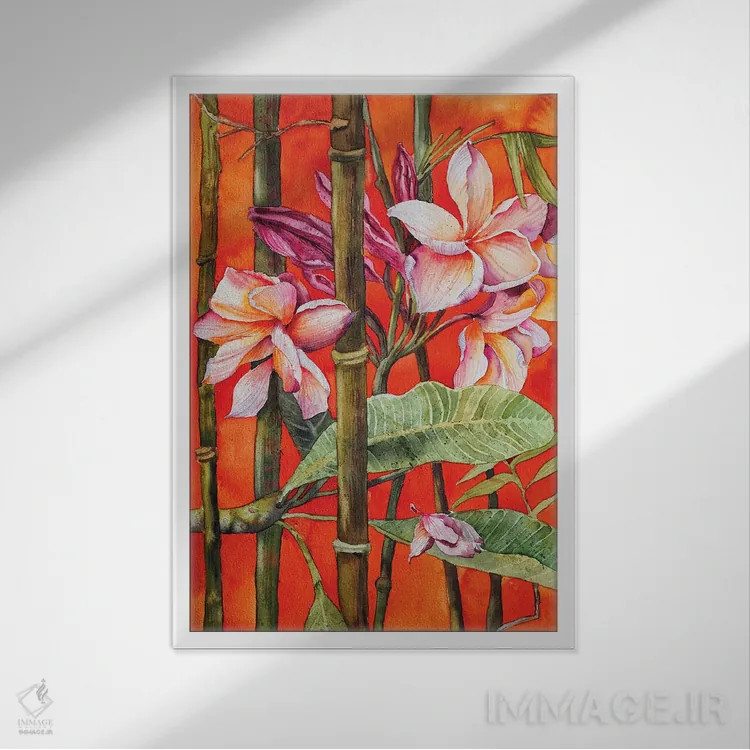 تابلو دکوراتیو فرانجیپانی اثر دلنارا ال - نمای قابدار سفید