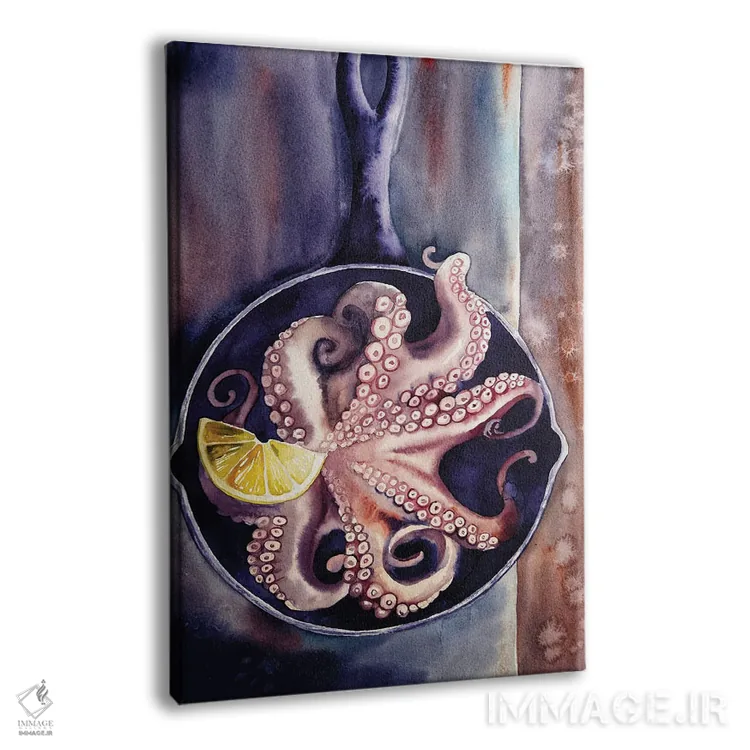 تابلو دکوراتیو طبیعت بی جان با هشت پا در یک ماهیتابه اثر دلنارا ال - نمای پرسپکتیو محصول