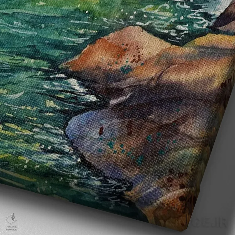 تابلو دکوراتیو قایق در خلیج زیبای نقاشی گونه اثر دلنارا ال - نمای نزدیک بافت بوم