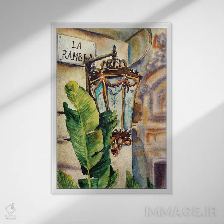 تابلو دکوراتیو لا رامبلا اثر دلنارا ال - نمای قابدار سفید