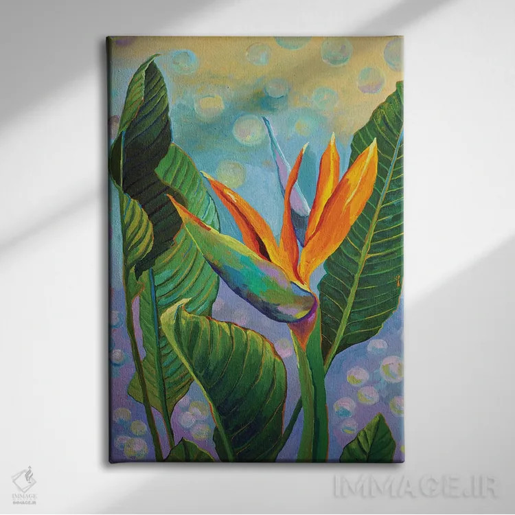 تابلو دکوراتیو Tropical Flower,استرلیتزیا، گل استوایی اثر دلنارا ال - نمای روبهرو روی دیوار